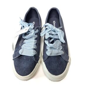 SUPERGA Blue Corduroy Sneakers Thick Blue Bow Lace S111BNW NWTs USAW 7 EU 37 1/2